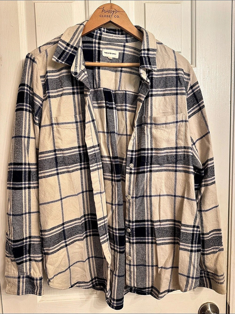 Thread & Supply Plaid Button Down in Cream & Blue